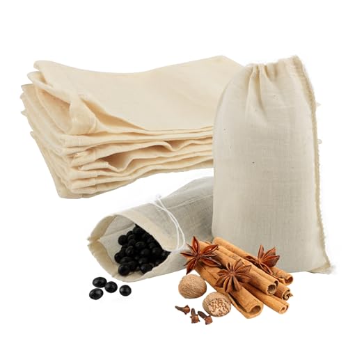 Reusable Drawstring Cotton Soup Bags Coffee Chinese Medicine Tea Bag Brew Straining Herbs Cheesecloth Bone Broth Gravy Stew (12 Count)