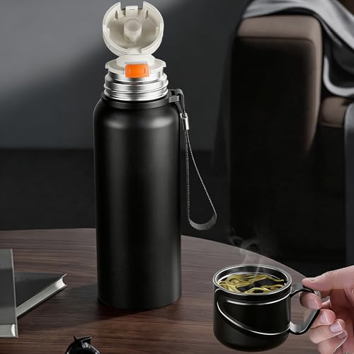 Double wall vacuum Leakproof stainless steel wide mouth insulated water bottle;tea tumbler with infuser