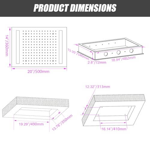 14x20 Inch LED Rainfall Shower Head