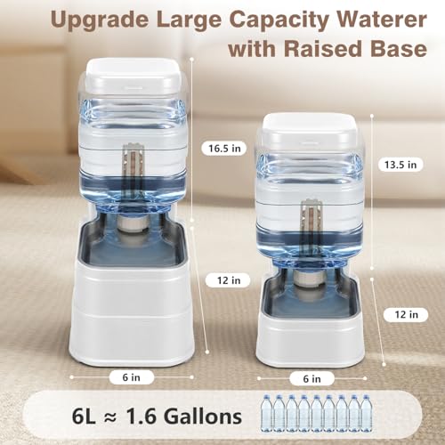 1.6 Gallon Pet Automatic Dog Water Dispenser Cat Gravity Waterer Feeder with Stainless Steel Bowl 8L Large Capacity Puppy Feeding Raised Bowls with Filter