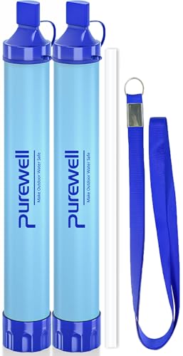Outdoor Water Filter Personal Water Filtration Straw Emergency Survival Gear Water Purifier for Camping Hiking Climbing Backpacking (2 Count)