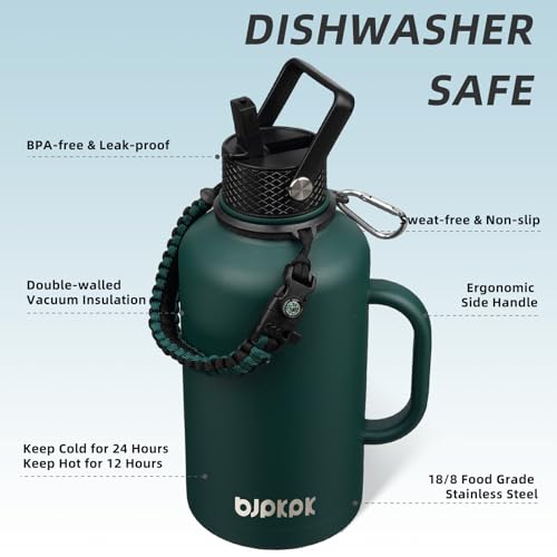 64oz Insulated Water Bottle with Straw Lid Large Stainless Steel Jug