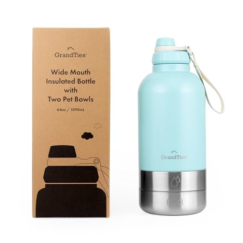 Insulated Portable Dog Water Bottle with 2 Detachable Water Bowl Dispenser