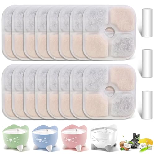 16 Pack Cat Water Fountain Filter Replacement Compatible with Catit PIXI Cat Drinking Fountain (16 Count)