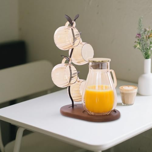 6 Pcs Glass Pitcher Set Jug with 6 Water Glasses & Cup Storage Shelf 1.5L (6 Count)