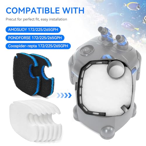Replacement for Pondforse Canister Filter 172GPH 225GPH 264GPH Aquarium Filter Media Sponge Fits AMOSIJOY Canister Filter 172 GPH 225GPH 265GPH for Aquariums Fish Tanks Turtle Tank 8 (8 Count)