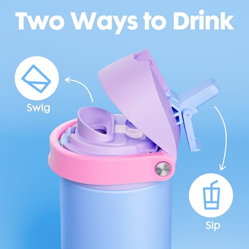 2 Pack 18 oz Insulated Kids Water Bottle for Travel (2 Count)