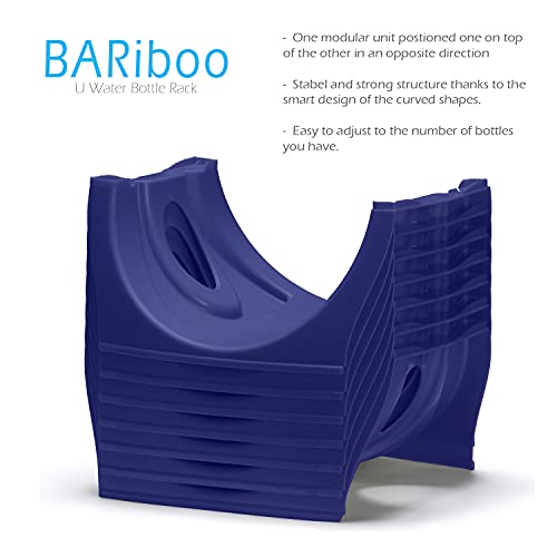 Blue Water Bottle Rack for 3 Bottles Plus Top Shelf