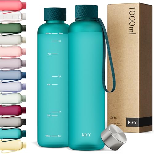 Slim Water Bottle 32oz [Lightweight & Shatterproof] Fits Backpack & Cupholder for Travel