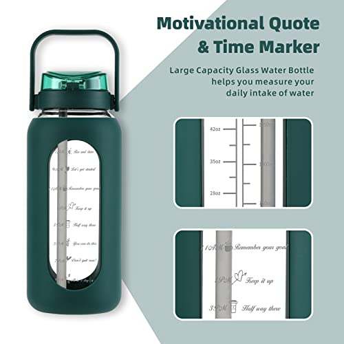 64 oz Glass Water Bottle with 2