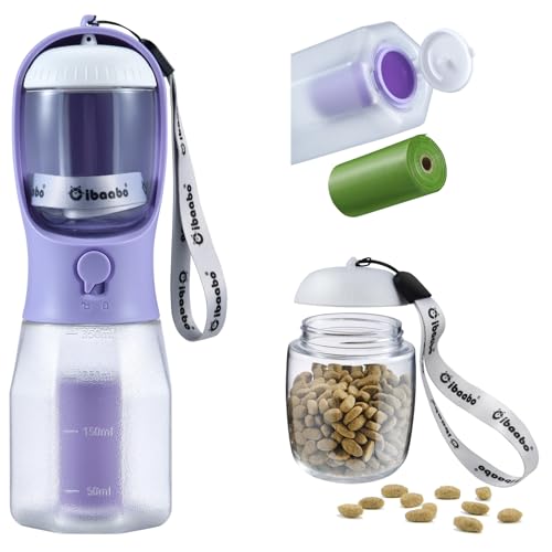 Dog Water Bottle with Food Container & Poop Bag Holder & Filter