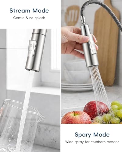 Brushed Nickel Kitchen Faucet with Soap Dispenser &Pull Down Sprayer