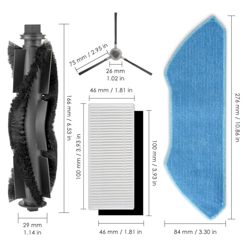 7 Pack) M1 Replacement Parts Compatible with Lefant M1 Robot Vacuum Cleaner, 1 Roller Brush, 2 Side Brushes, 2 HEPA Filters, 2 Mop Pads, Accessories Kit (7 Count)