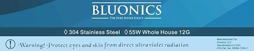 UV Whole House Water Filter Purifier Ultraviolet Light 110V 3/4 inch MNTP with Smart Flow Sensor Switch, 55W, 12 GPM by Bluonics