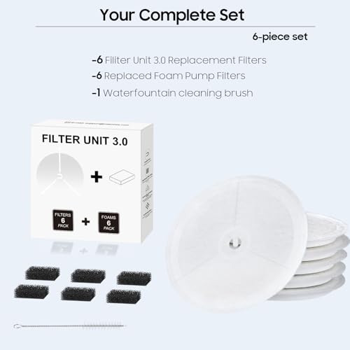 Upgraded Filter Unit 3.0 Pet Cat Water Fountain Filters Fit For E versweet Solo 2 (6 Count)