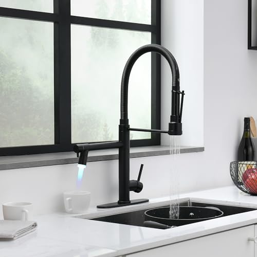 Matte Black Kitchen Faucet with Pull Down Sprayer LED Double