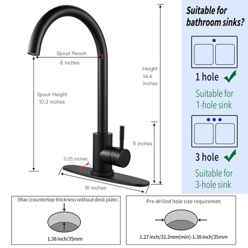 Single Handle High Arc Matte Black Kitchen Faucet Stainless Steel Commercial Single Hole Kitchen Sink Faucet