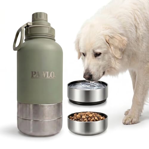 Outdoor Dog Water Bottle with 2 Stainless Steel Bowls