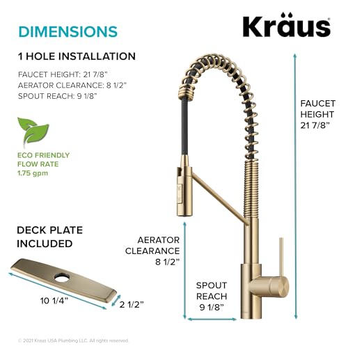 Oletto Commercial Style Single Handle Pull Down Kitchen Faucet with QuickDock Top Mount Installation Assembly in Spot Free Antique Champagne Bronze