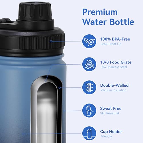 16 oz Kids Water Bottle for School Stainless Steel Double Wall Vacuum Insulated Water Bottle with Straw lids & Spout Lid