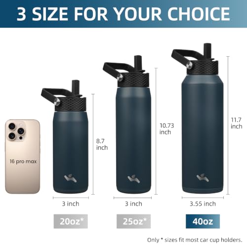 40 oz Insulated Stainless Steel Water Bottle with 3 Lids