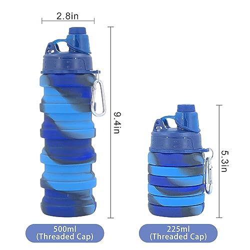 Collapsible Water Bottles Two Pack Travel Sports Portable Sport Water Bottle comes with mountaineering Buckle 500ml silicone Water (2 Count)