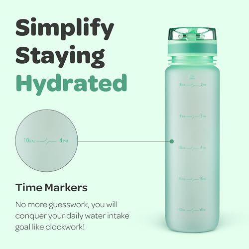 Motivational Water Bottle with Time Marker & Fruit Infuser 17 oz