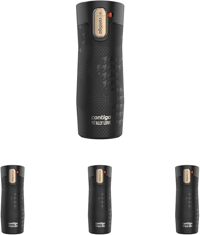 Contigo x Ally Love Stainless Steel Vacuum-Insulated Travel Mug with Autoseal and Easy Clean Lid,Spill-proof,Keeps Drinks cold 24 hrs & hot for 11 hrs,BPA Free,16oz.,West Loop 3.0,Licorice,(Pack of 4)