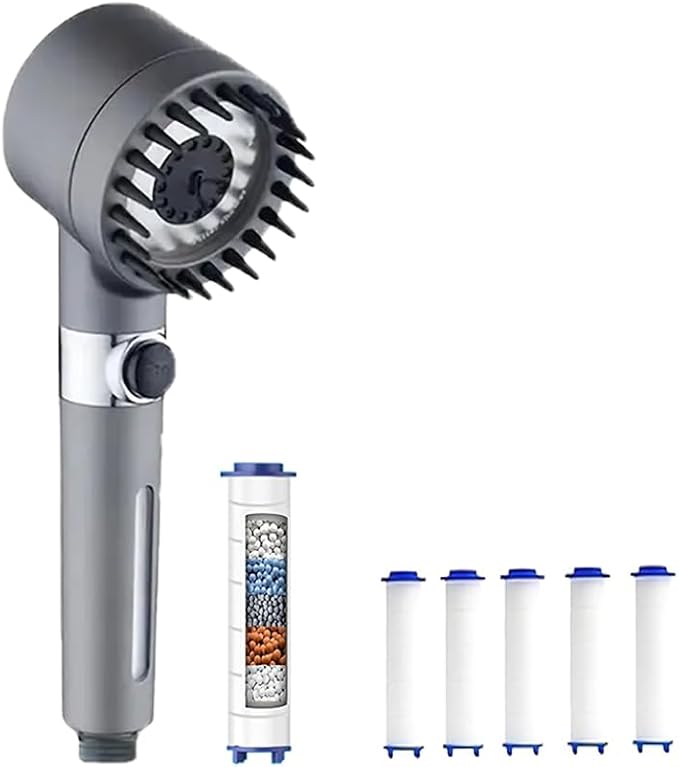4-Speed High Pressure Shower Heads plus 5 Filter Cartridges Set, Filtered Shower Head, Removable Filter Cartridge Water-Saving Shower Head, High Pressure Shower Head with Handheld