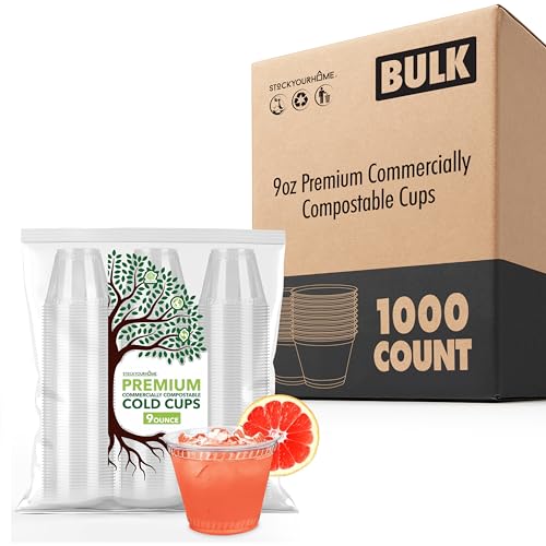9 oz Clear PLA Cold Cups 1000 Pack Disposable Cups for Water Wine Beer Samples (1000 Count)