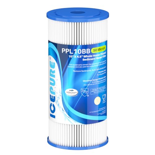 50 Micron 10" x 4.5" Whole House Extra Coarse Pleated Sediment Filter for Well Water