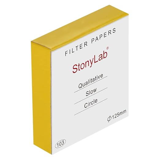 stonylab Qualitative Filter Paper, 100 Packs Slow Flow Rate Cellulose Filter Paper Circles with 10 Micron Particle Retention, 125 mm Diameter
