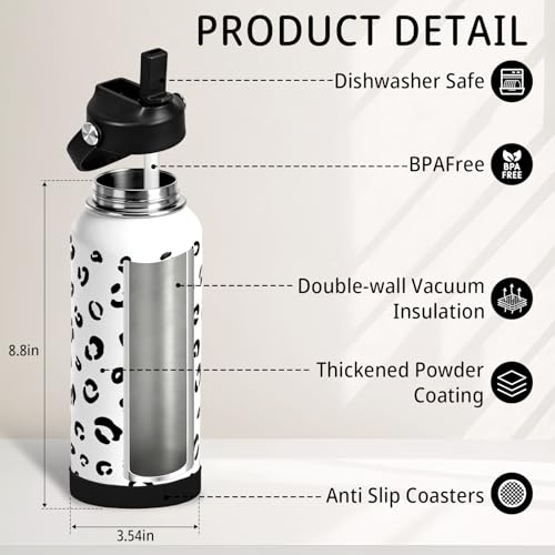 32oz Leopard Gifts Insulated Water Bottle for Women with Straw