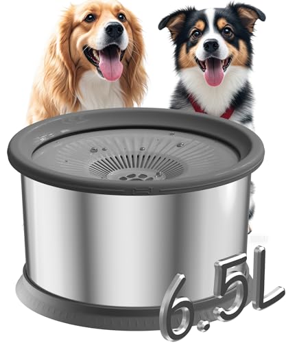 6.5L Dog Water Bowl No Spill 1.6 Gallon Stainless Steel Water Bowl for Dogs 220oz Large Capacity No Splash Slow Drinking Feeder with Anti