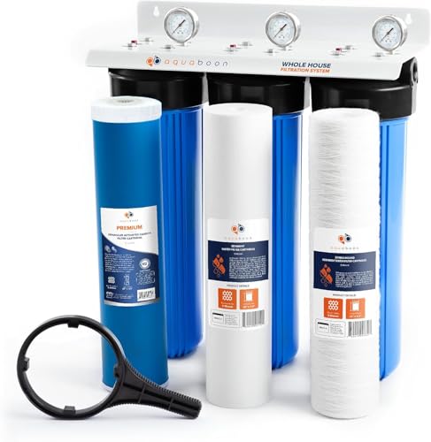 3 Stage Whole House Water Filter System with Chlorine & Sediment Reducing 20x4.5 Water Filter Cartridges
