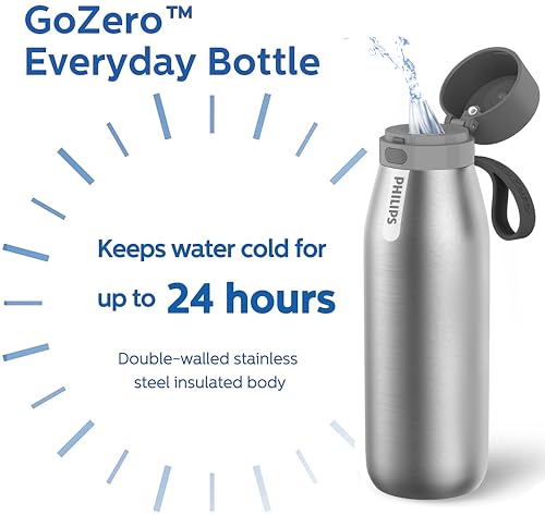 Filtered Water Bottle Stainless Steel Travel Keeps Cold 32oz Silver