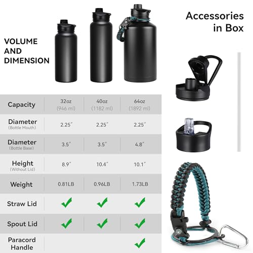 64 oz Insulated Water Bottle with Straw & Spout Lids