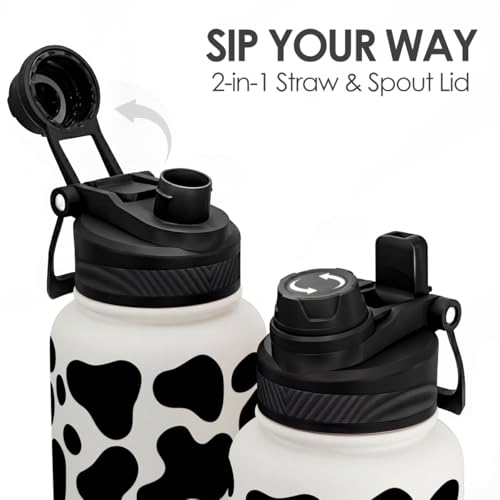 Cow Skin Stainless Steel Water Bottle with Strap 32oz