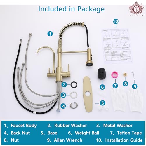 Commercial 3 in 1 Spring Brushed Gold Kitchen Faucet