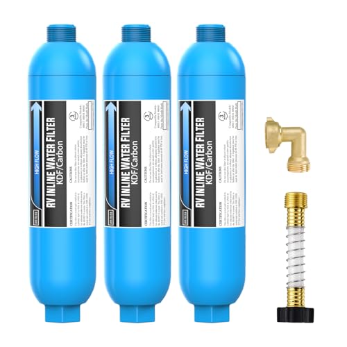 RV Water Filter with 90 Degree Elbow and Flexible Hose Protector (3 Count)