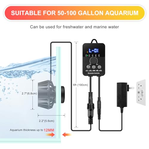2100GPH Aquarium Wave Maker with Controller Mini DC 24V 12W Powerhead with Magnetic Mounting