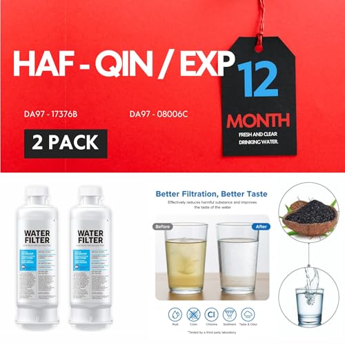 HAF-QIN/EXP DA97 Water Filter Replacement – Compatible with DA97-17376B – Carbon Block 99% Contaminant Reduction – Fresh Water & Ice – 12 Month Life 2 PACK (2 Count)