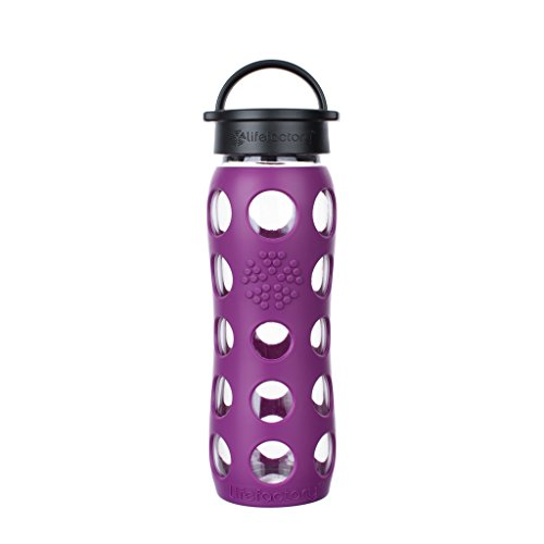 22-Ounce BPA-Free Glass Water Bottle with Classic Cap and Protective Silicone Sleeve, Plum