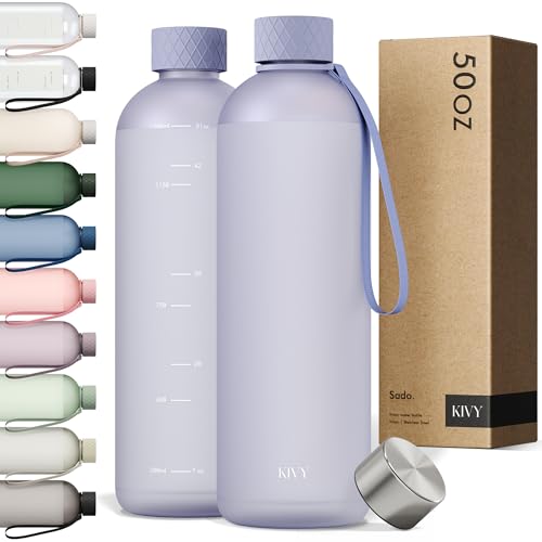 Large Water Bottle 50oz [Lightweight & Shatterproof] Fits Backpack & Cupholder for Travel