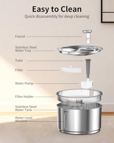 Stainless Steel Cat Water Fountain with 3 Replacement Filters