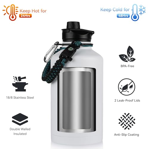 64 oz Insulated Water Bottle with Straw & Spout Lids