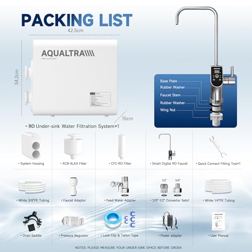 USF-AR-600 Reverse Osmosis System, 10 Stage Alkaline Tankless RO System, NSF/ANSI/CAN 372 Certified, 600GPD, 3:1 Pure to Drain, Smart LED Faucet