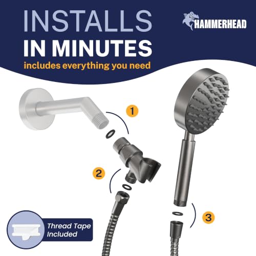 Solid Metal Handheld Shower Head with Hose and Brass Holder