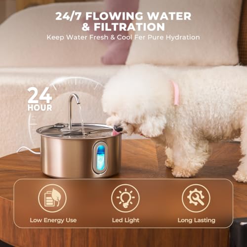3.2L 108oz Stainless Steel Cat Water Fountain for Small Dogs