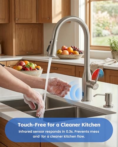 Touchless Kitchen Faucet with Soap Dispenser and Pull Down Sprayer